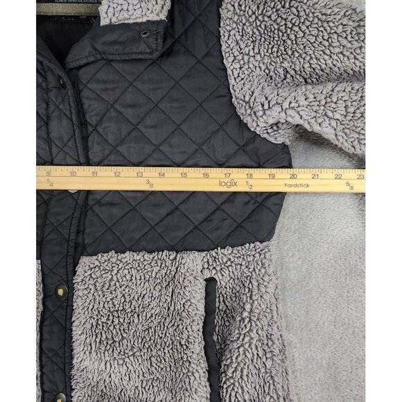 Steve Madden Sherpa Jacket Womens Medium Gray Black Quilted Snap On Outdoor - Picture 5 of 12